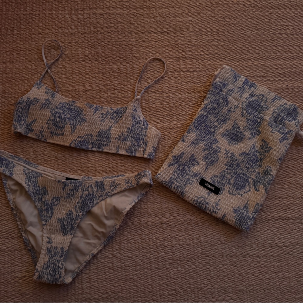 Triangl Swimwear Cream and Blue Bikini